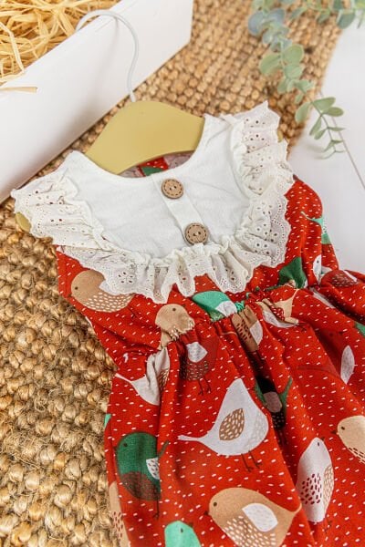 Fistolu Kuş Desenli Yazlık Kız Bebek Tulum