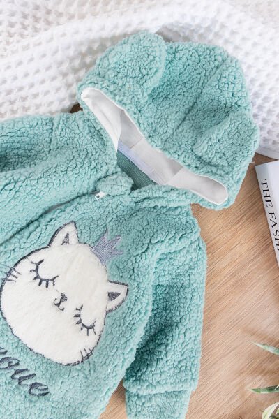 Kedi Figürlü Peluş Welsoft Kız/Erkek Bebek Tulum YEŞİL - 6 Ay