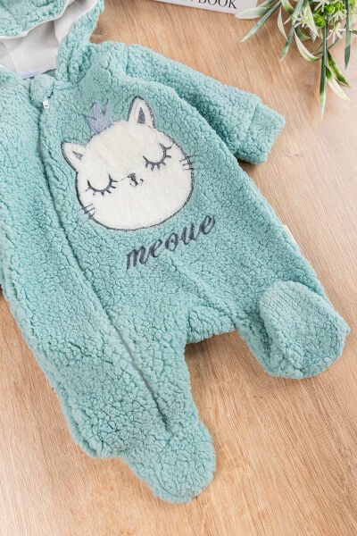 Kedi Figürlü Peluş Welsoft Kız/Erkek Bebek Tulum YEŞİL - 6 Ay