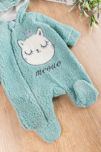 Kedi Figürlü Peluş Welsoft Kız/Erkek Bebek Tulum YEŞİL - 6 Ay