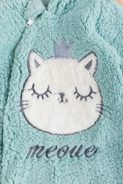 Kedi Figürlü Peluş Welsoft Kız/Erkek Bebek Tulum YEŞİL - 6 Ay