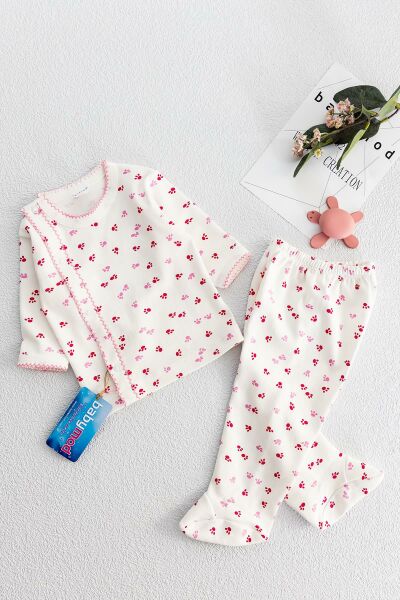 Önden Çıt Çıtlı Pati Desenli İkili Bebek Takımı PEMBE - 3-6 AY