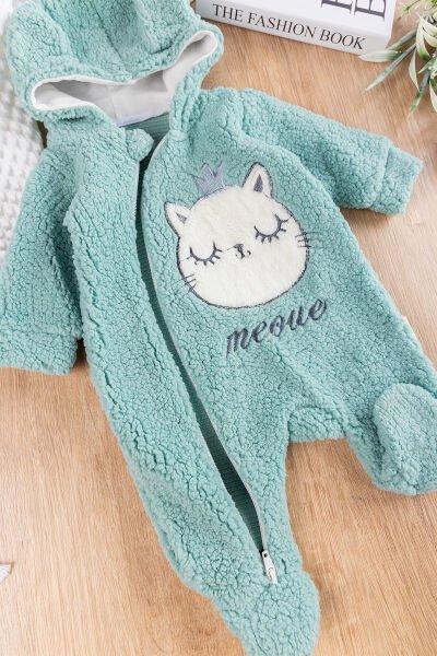 Kedi Figürlü Peluş Welsoft Kız/Erkek Bebek Tulum YEŞİL - 9 Ay