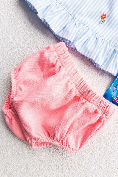 Çiçek İşlemeli İkili Kız Bebek Takım