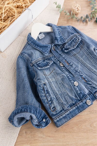 Düğmeli Cep Detaylı Çocuk Kot Ceket