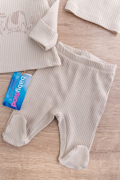 Fil Figürlü 3 Parça Erkek Bebek Takım BEJ - Yeni Doğan