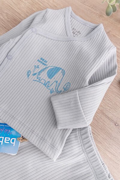 Fil Figürlü 3 Parça Erkek Bebek Takım GRİ - Yeni Doğan