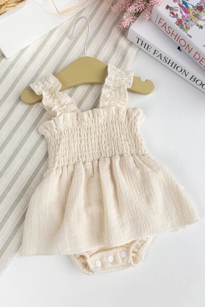 Müslin %100 Pamuk Kız Bebek Askılı Yazlık Elbise