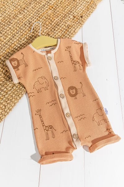 Figürlü Önden Düğmeli Erkek Bebek Tulum