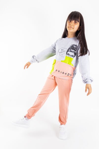 Friend Baskılı Neon Detaylı Kız Çocuk Eşofman Takımı SOMON - 9 Yaş