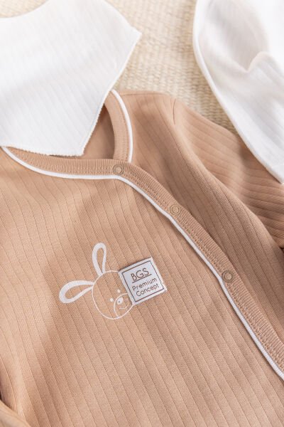 Tavşan Figürlü 2'li Uzun Kollu Kız/Erkek Bebek Tulum Takım BEJ - 3-6 AY