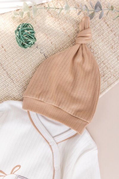 Tavşan Figürlü 2'li Uzun Kollu Kız/Erkek Bebek Tulum Takım BEJ - 3-6 AY