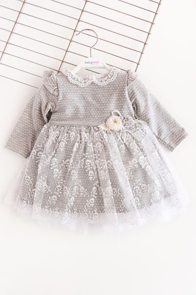 Babymod Güpürlü Penye Uzun Kollu Bebek Elbise Gri Layette