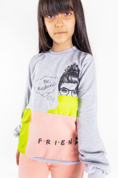 Friend Baskılı Neon Detaylı Kız Çocuk Eşofman Takımı SOMON - 10 Yaş