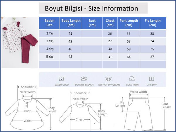 Çiçek Desenli Fırfırlı Kız Çocuk Pijama Takımı BORDO - 4 Yaş