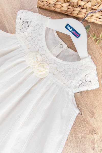 Güpür Detaylı Şapkalı Kız Bebek Yazlık Elbise