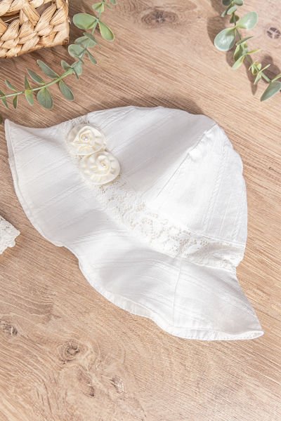 Güpür Detaylı Şapkalı Kız Bebek Yazlık Elbise