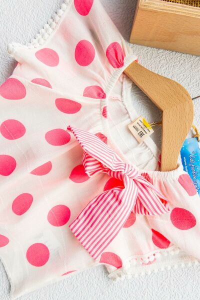 Puantiye Desenli Fiyonklu İkili Kız Bebek Takım