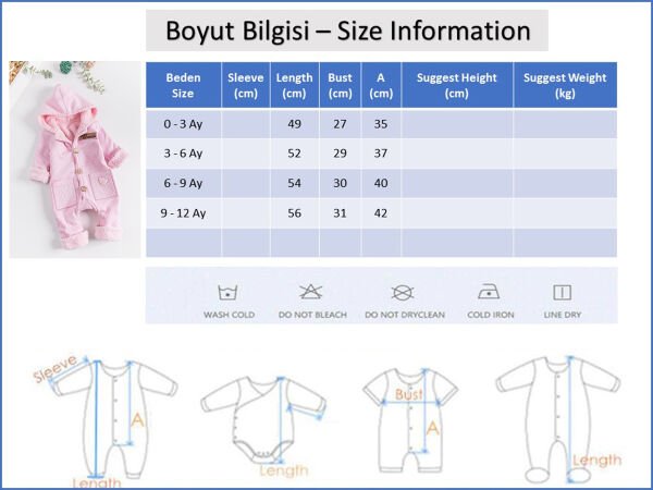Kapüşonlu İçi Welsoft Kışlık Kız Bebek Tulum