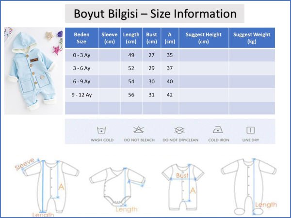 Kapüşonlu İçi Welsoft Kışlık Erkek Bebek Tulum