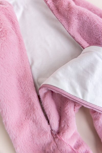 Kışlık Peluş Welsoft  Penye Astarlı Pamuklu Kız Erkek Bebek Tulum Gülkurusu -  0-3 AY
