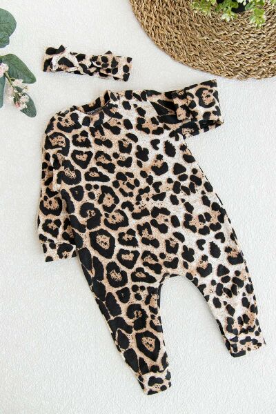 Kız Bebek Leopar Desenli Bebek Tulum
