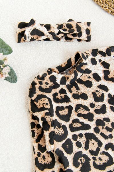 Kız Bebek Leopar Desenli Bebek Tulum