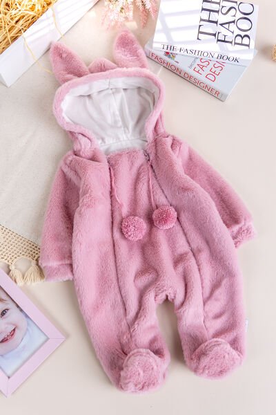 Kışlık Peluş Welsoft  Penye Astarlı Pamuklu Kız Erkek Bebek Tulum Gülkurusu -  6-9 AY