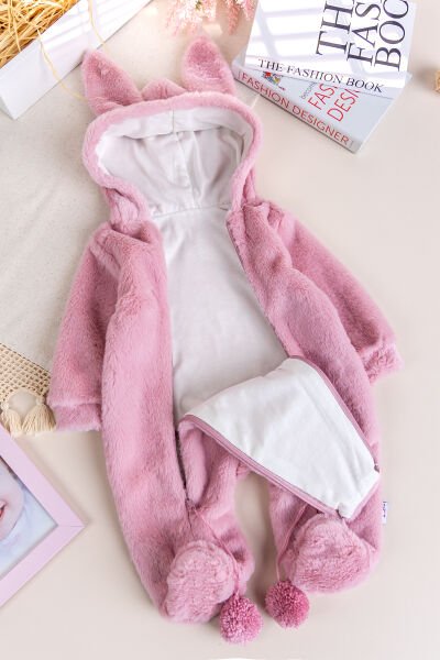 Kışlık Peluş Welsoft  Penye Astarlı Pamuklu Kız Erkek Bebek Tulum Gülkurusu -  6-9 AY