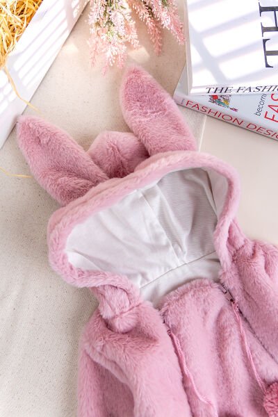 Kışlık Peluş Welsoft  Penye Astarlı Pamuklu Kız Erkek Bebek Tulum Gülkurusu -  6-9 AY