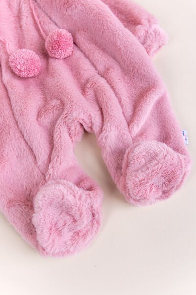 Kışlık Peluş Welsoft  Penye Astarlı Pamuklu Kız Erkek Bebek Tulum Gülkurusu -  6-9 AY
