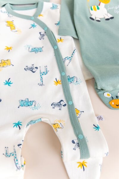 Zürafa Figürlü Uzun Kollu İkili Bebek Tulum