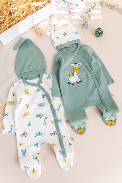 Zürafa Figürlü Uzun Kollu İkili Bebek Tulum