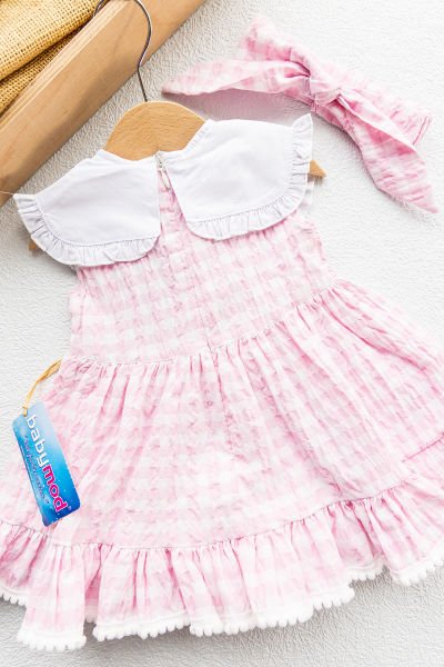 Çilek İşlemeli Bandanalı Bebek Elbise