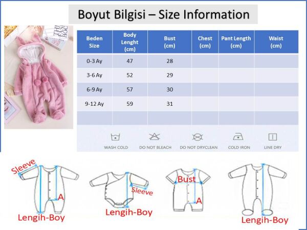 Kışlık Peluş Welsoft  Penye Astarlı Pamuklu Kız Erkek Bebek Tulum BEJ -  0-3 AY