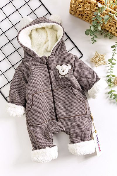 Ayıcık Figürlü İçi Peluş Erkek Bebek Tulum