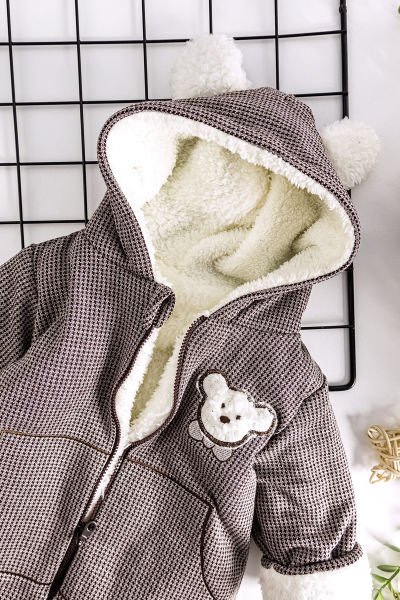 Ayıcık Figürlü İçi Peluş Erkek Bebek Tulum