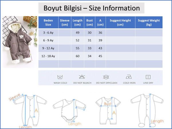 Ayıcık Figürlü İçi Peluş Erkek Bebek Tulum