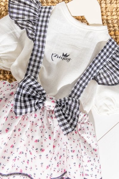 Çiçek Desenli Fırfırlı Kız Bebek Tulum Salopet Takım