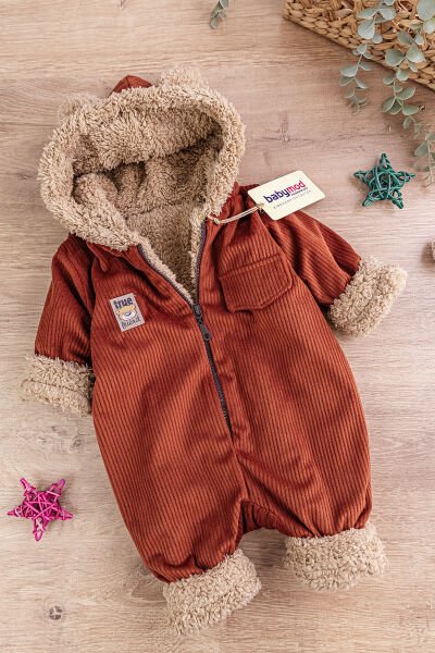 Ayıcık Figürlü Kadife İçi Peluş Erkek Bebek Tulum