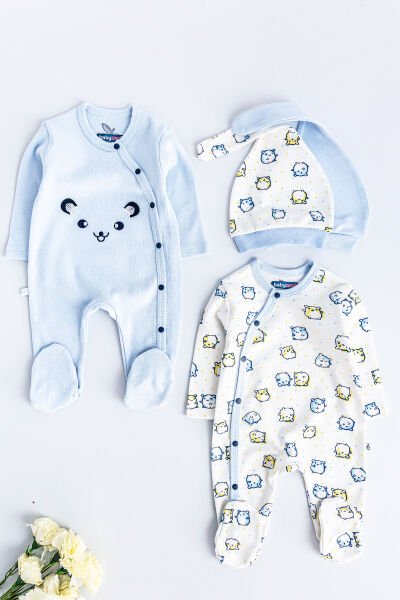 Erkek Bebek Tulum Figürlü Uzun Kollu İkili Erkek Bebek Tulum