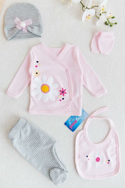Papatya Desenli 5'li Kız Bebek Hastane Çıkışı Zıbın Seti Layette