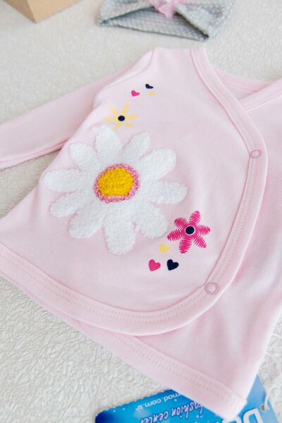 Papatya Desenli 5'li Kız Bebek Hastane Çıkışı Zıbın Seti Layette