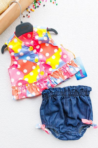 Neon Desenli Fırfırlı İkili Kız Bebek Takım