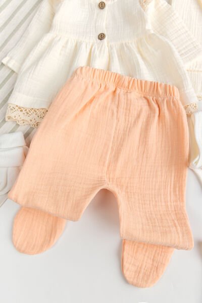 Müslin %100 Pamuklu 8 li Kız Bebek Hastane Çıkışı Bebek takımı Yeni Doğan Set SOMON -  0-3 AY