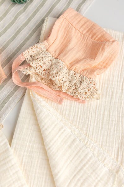 Müslin %100 Pamuklu 8 li Kız Bebek Hastane Çıkışı Bebek takımı Yeni Doğan Set SOMON -  0-3 AY