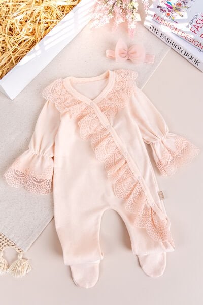 Güpürlü 100% Pamuk Kız Bebek Tulum