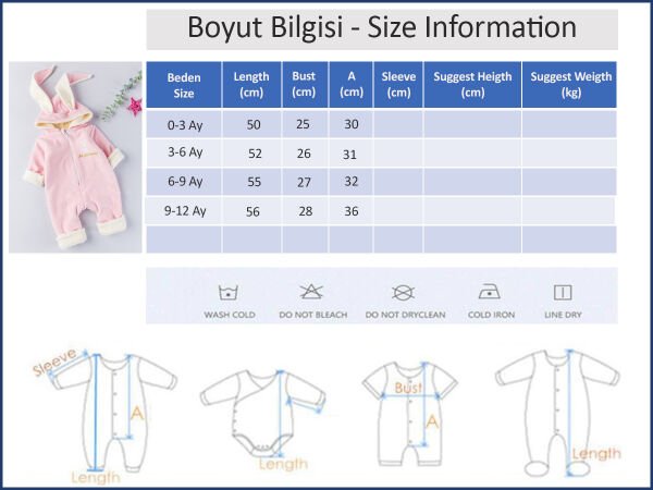 Tavşan Figürlü Kışlık Welsoft Kadife Astronot Kız/Erkek Bebek Tulum PEMBE - 3-6 AY