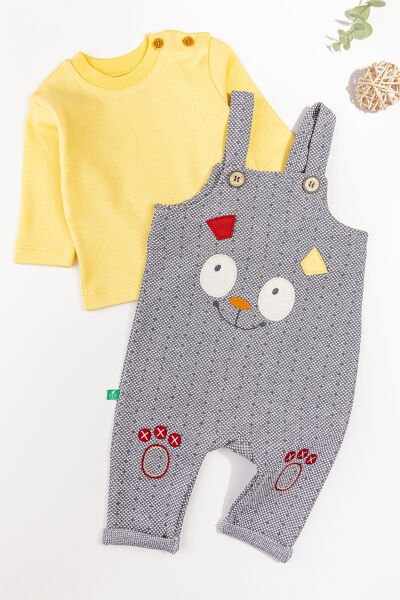 Figürlü Erkek Bebek Tulum Salopet Takım SARI -  0-3 AY