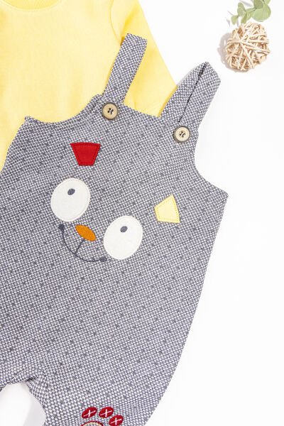 Figürlü Erkek Bebek Tulum Salopet Takım SARI -  0-3 AY